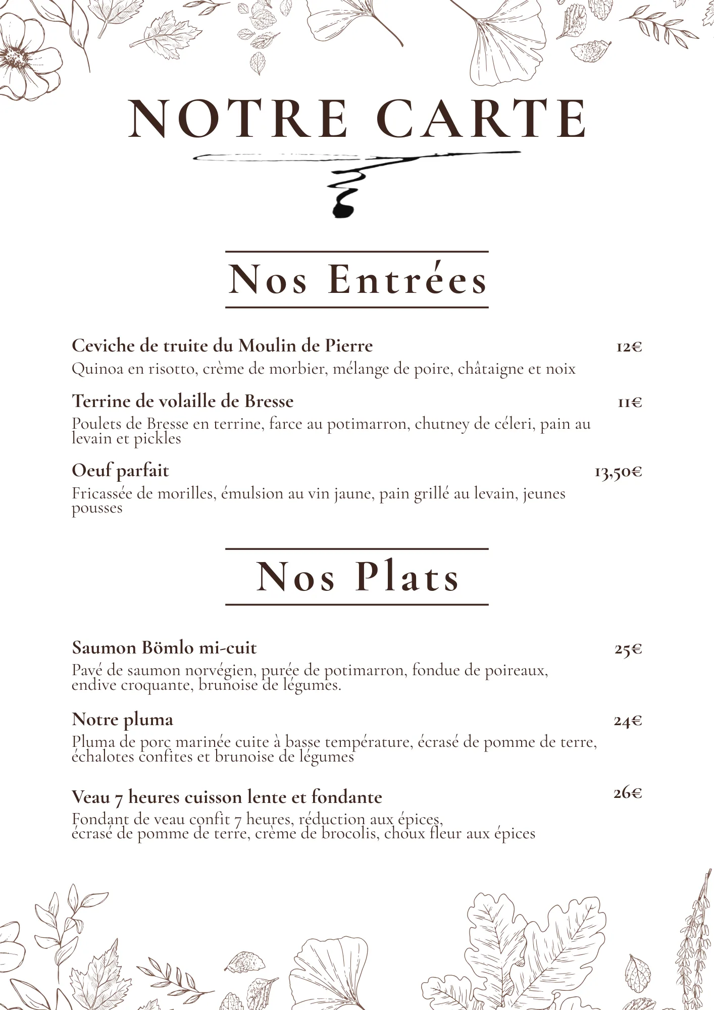Carte du restaurant